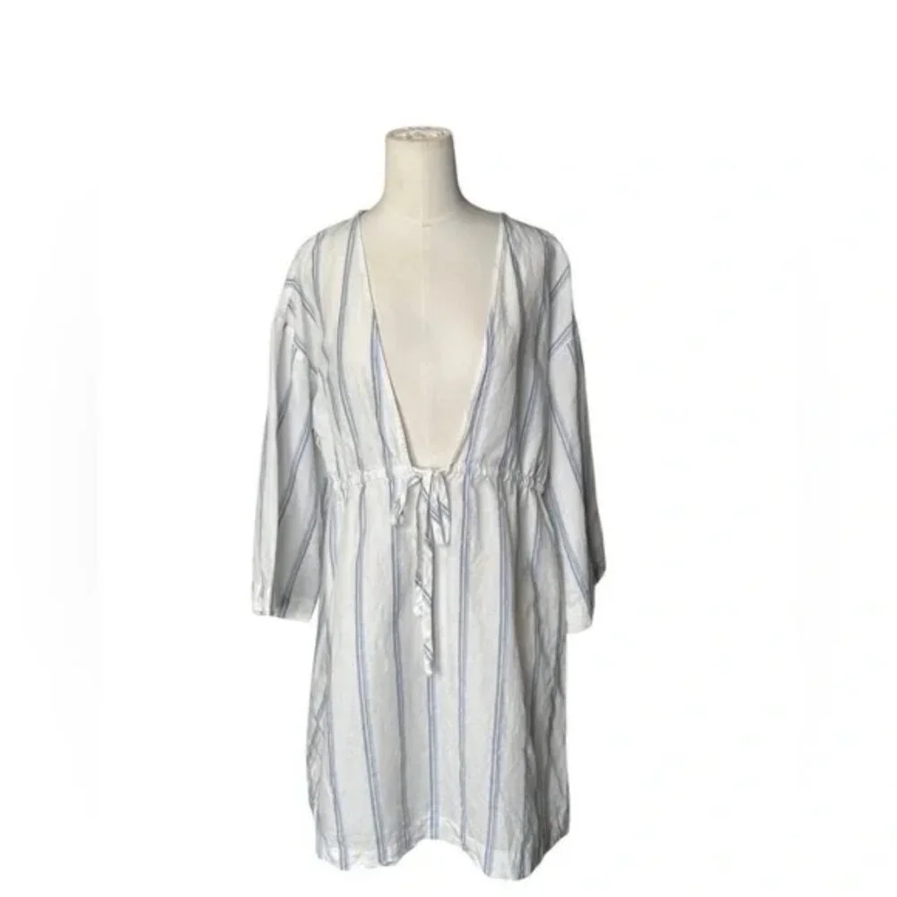 J. CREW - V-neck linen-cotton tunic dress in stripe in S